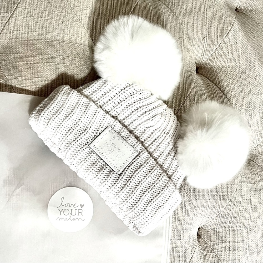 Love Your Melon White Kids Pom-Pom Hat